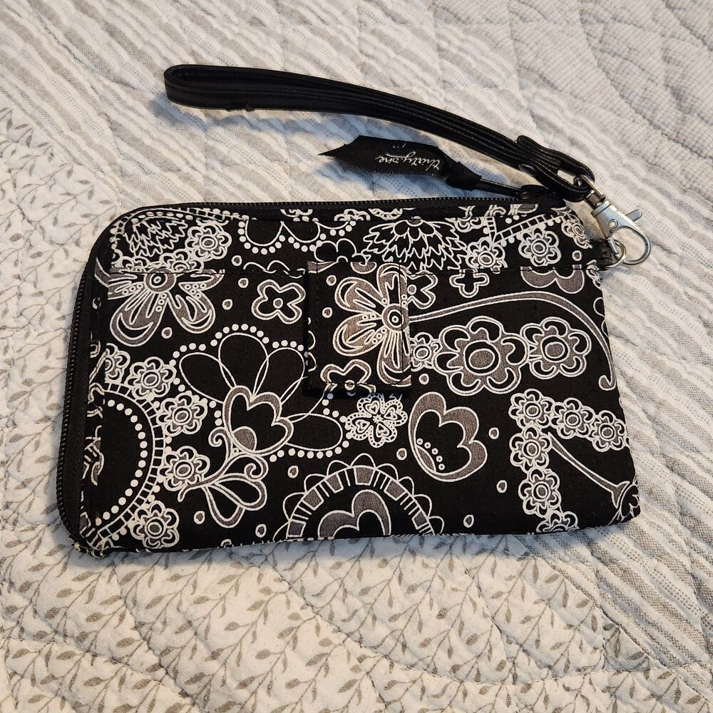 Thirty-One Black Paisley Parade Timeless Wallet Clutch